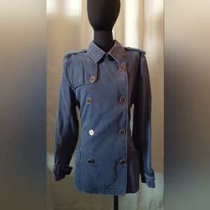 An Old Navy Women's Double-Breasted Denim Trench Coat Peacoat